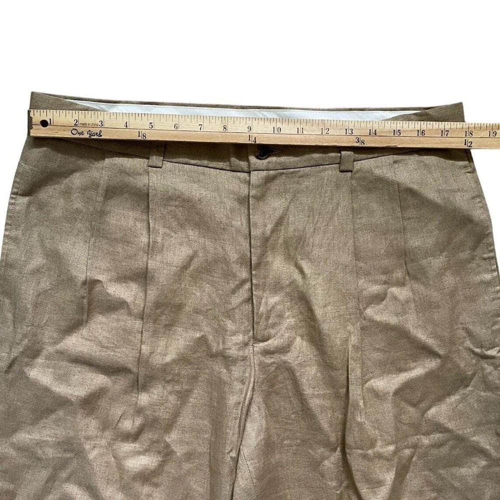 Vtg Brooks Brothers 100% Linen Pleated Pants Men 36x30 Tan Khaki Cuff High Waist - Picture 6 of 9